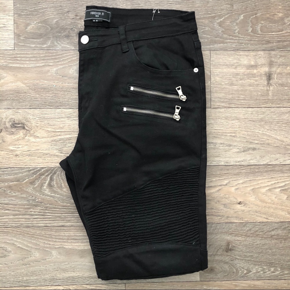 F21 Mens Black zipper Moto Jeans rushing size 36